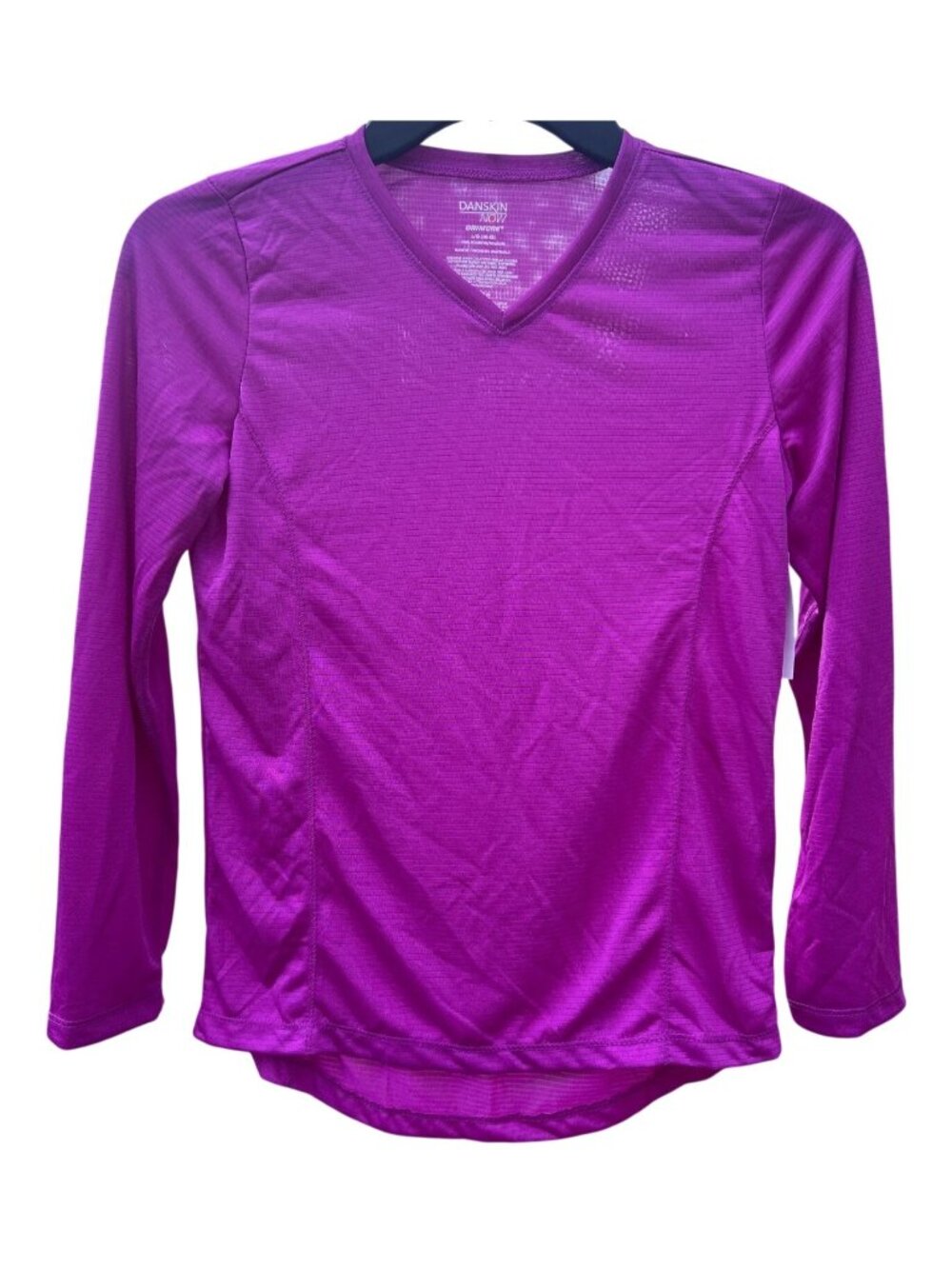 Danskin Now L/G 10-12 Girls Active V-Neck Long Sleeve Tee Shirt Spa Orchid Purpl